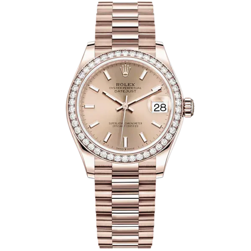 Datejust 31 31mm President Bracelet and 18 CT Everose Gold with Rosé-Colour Dial Diamond-Set Bezel - Rolex