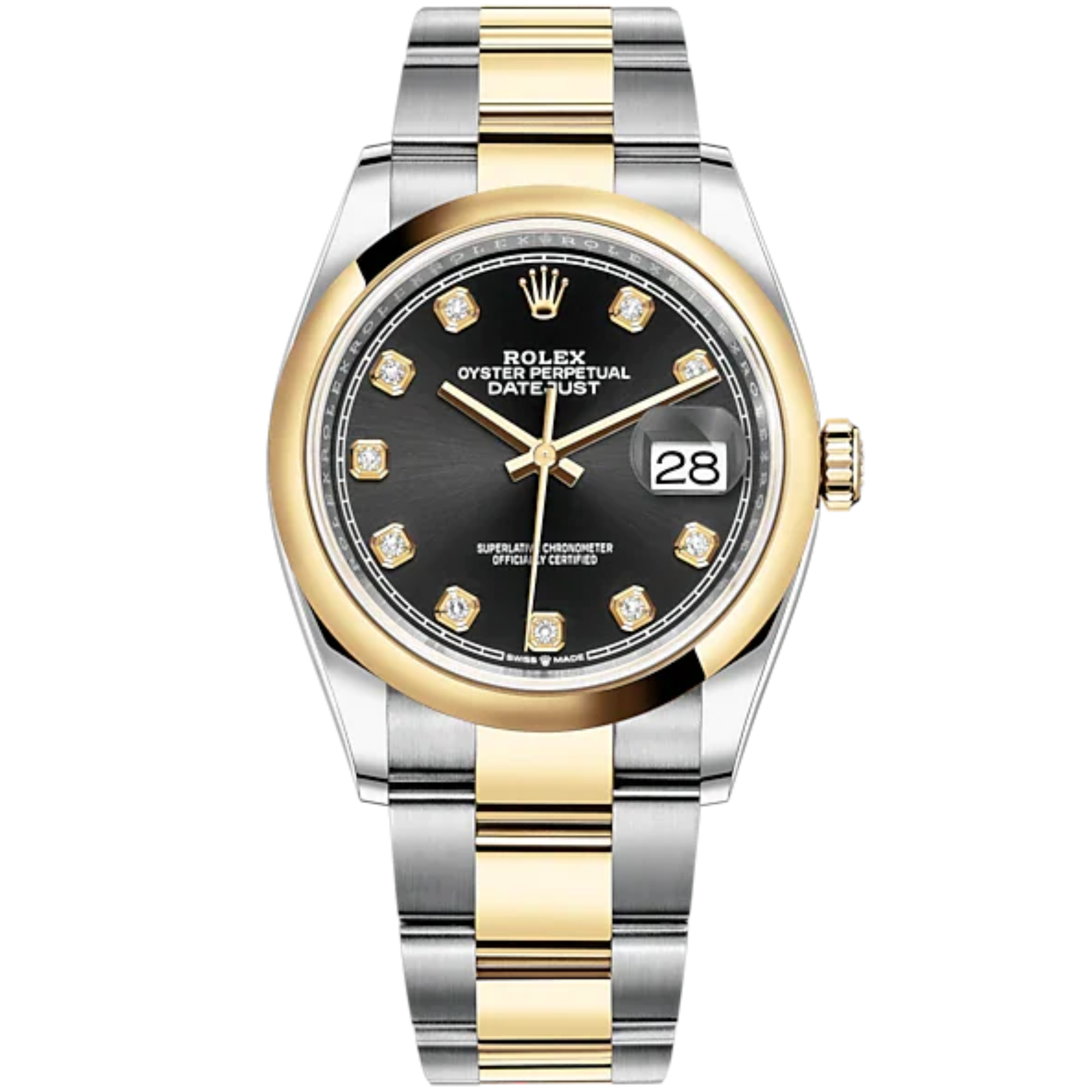 Datejust 36 36mm Oyster Bracelet Oystersteel and Yellow Gold with Bright Black Diamond-Set Dial Domed Bezel - Rolex