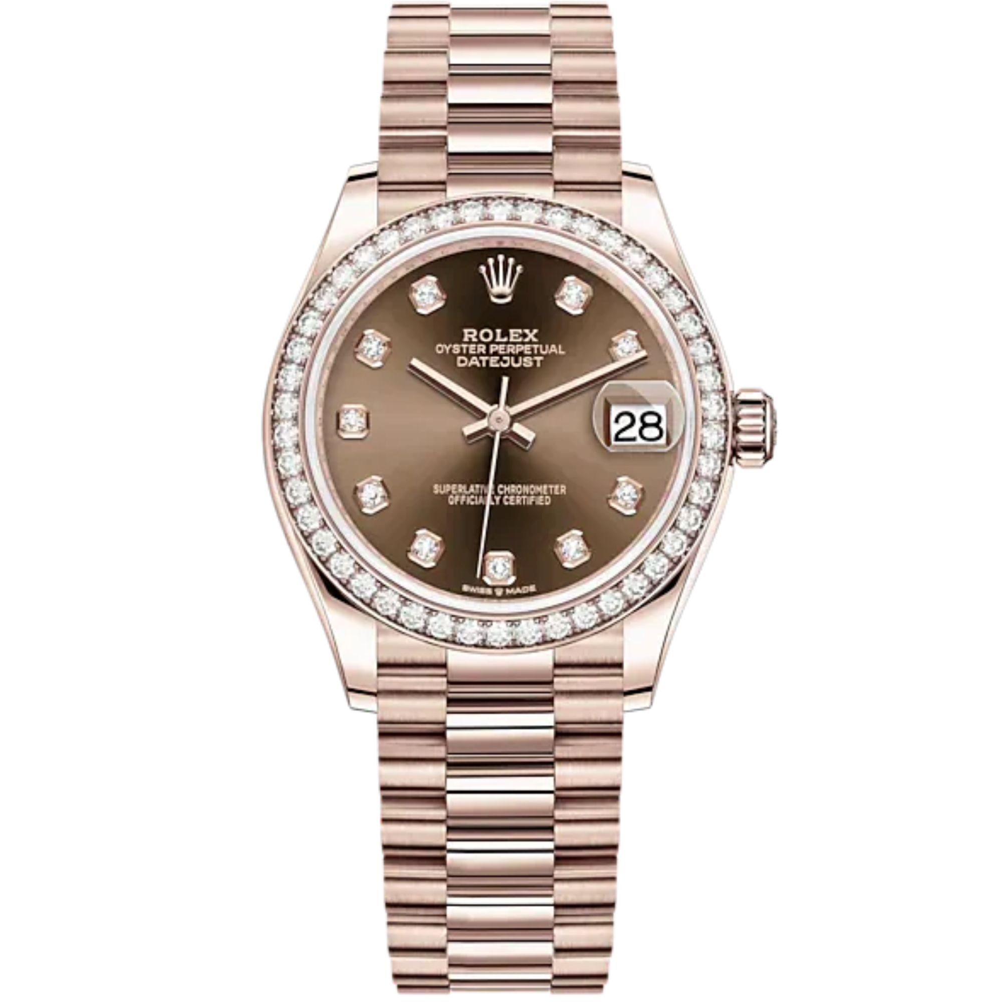 Datejust 31 31mm President Bracelet and 18 CT Everose Gold with Chocolate Diamond-Set Dial Diamond-Set Bezel - Rolex