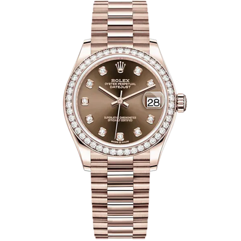 Datejust 31 31mm President Bracelet and 18 CT Everose Gold with Chocolate Diamond-Set Dial Diamond-Set Bezel - Rolex