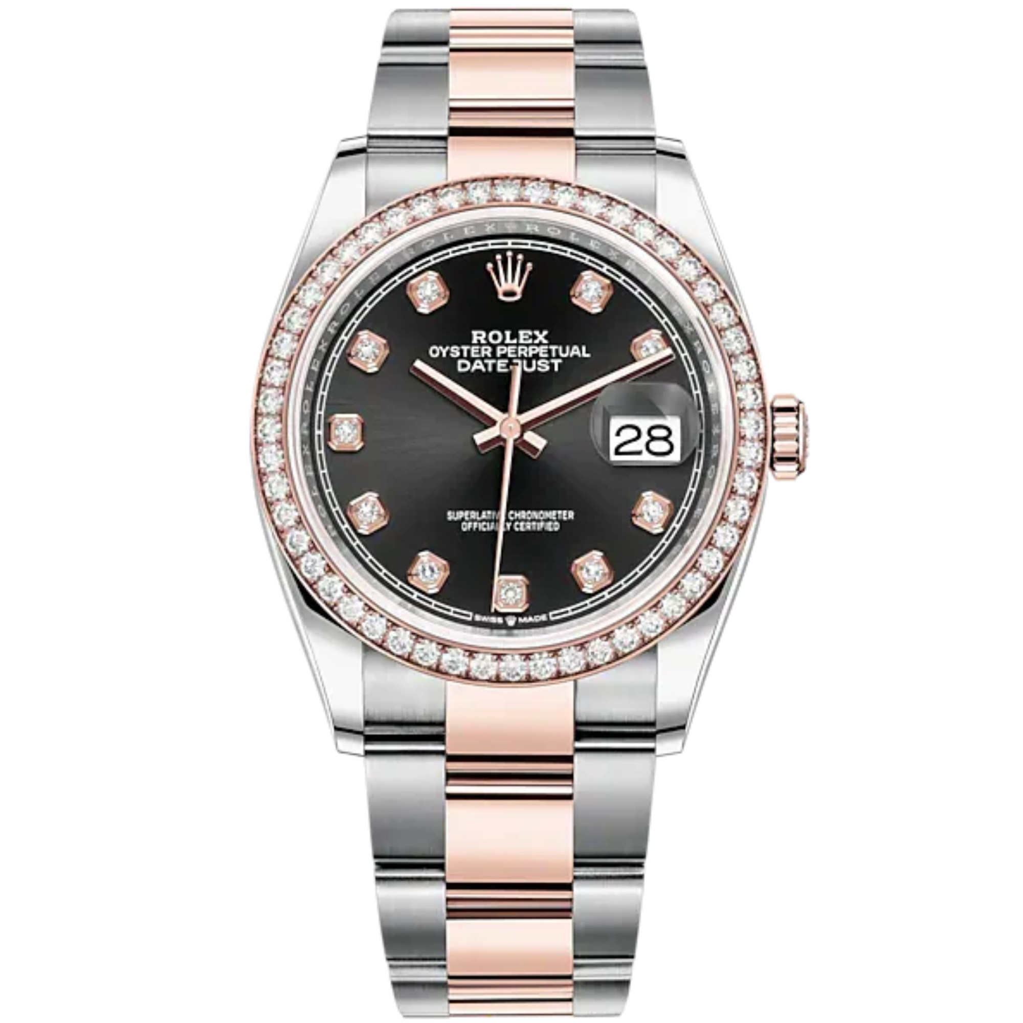 Datejust 36 36mm Oyster Bracelet Oystersteel and Everose Gold with Bright Black Diamond-Set Dial Diamond-Set Bezel - Rolex