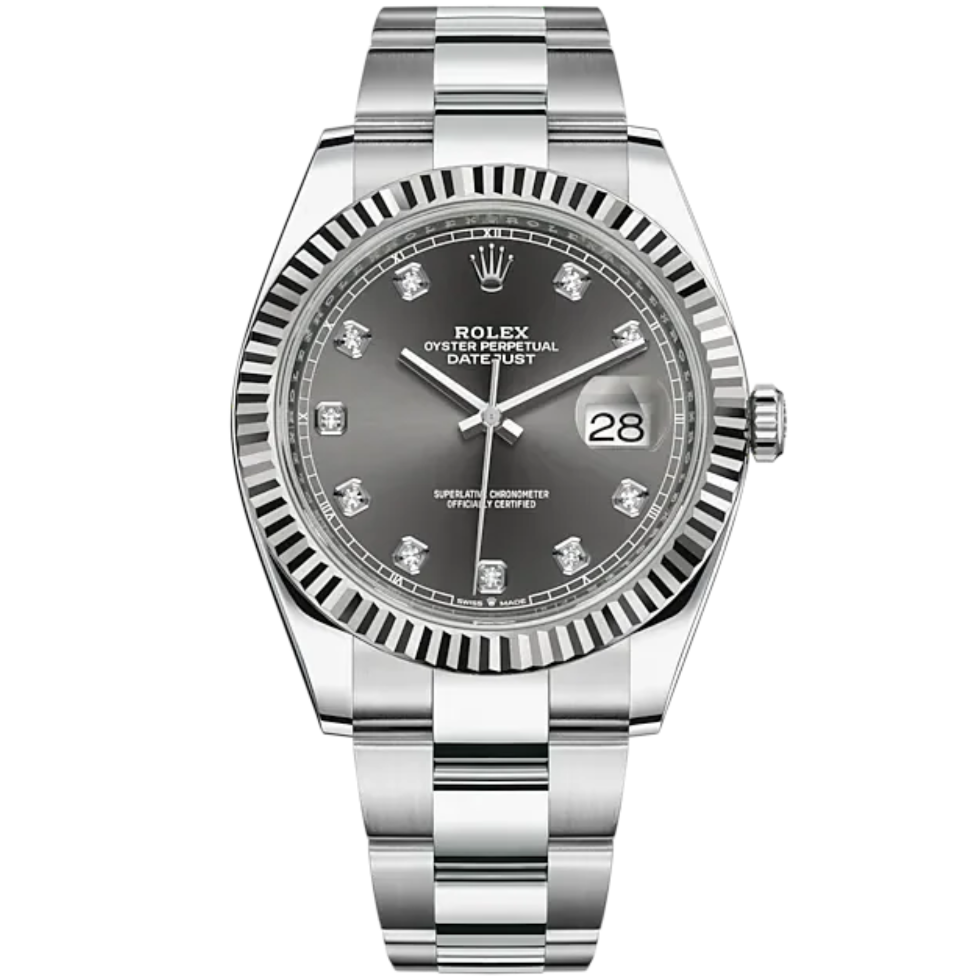 Datejust 41 41mm Oyster Bracelet Oystersteel and White Gold with Slate Diamond-Set Dial Fluted Bezel - Rolex