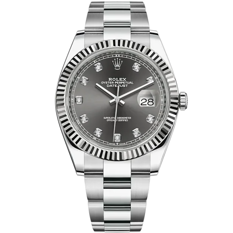 Datejust 41 41mm Oyster Bracelet Oystersteel and White Gold with Slate Diamond-Set Dial Fluted Bezel - Rolex