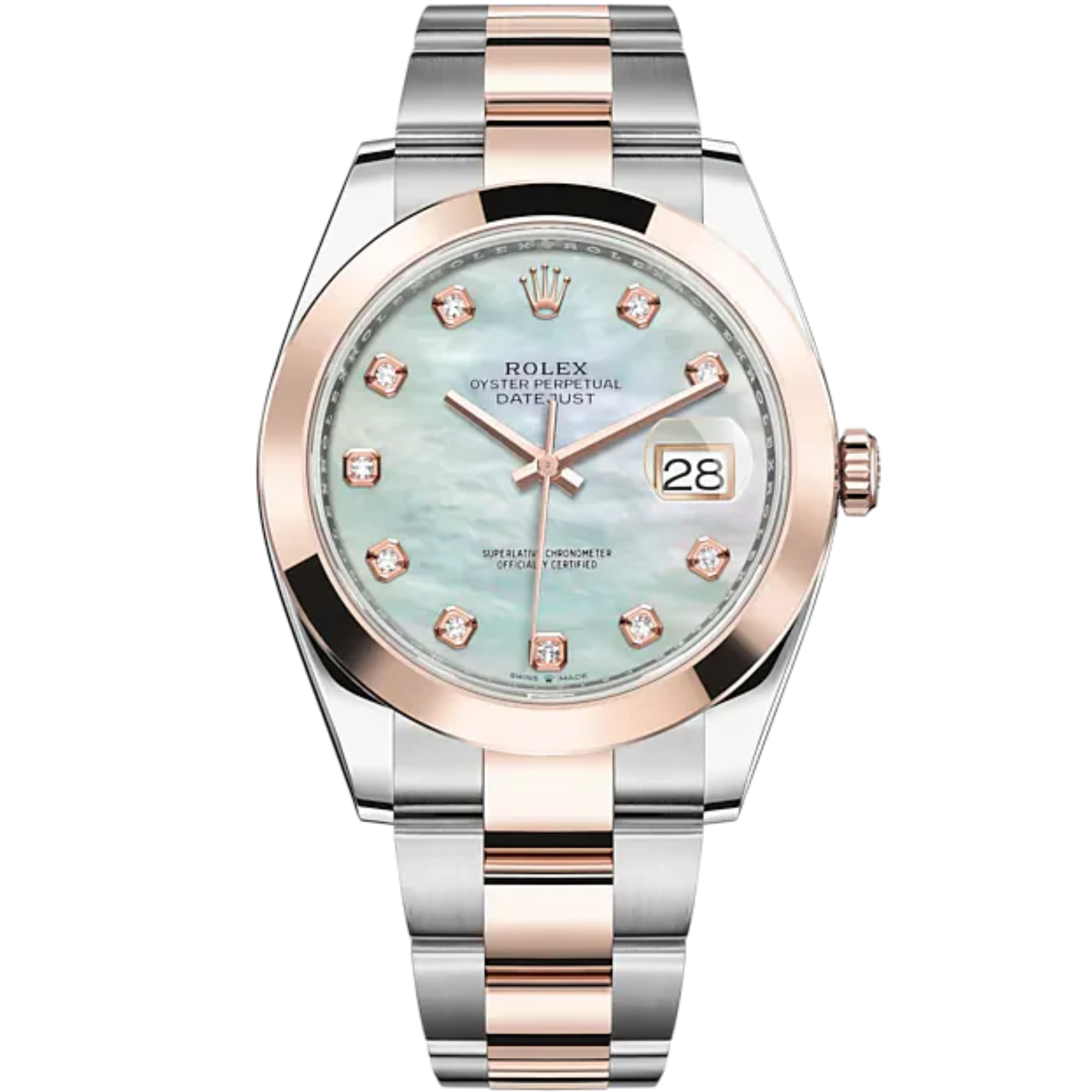 Datejust 41 41mm Oyster Bracelet Oystersteel and Everose Gold with White Mother-Of-Pearl Diamond-Set Dial Everose Gold Bezel - Rolex