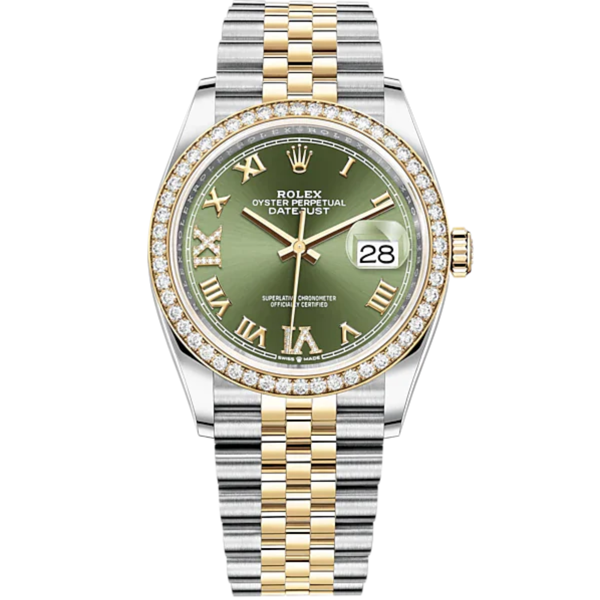 Datejust 36 36mm Oystersteel Jubilee Bracelet and Yellow Gold with Olive-Green Diamond-Set Dial Diamond-Set Bezel - Rolex