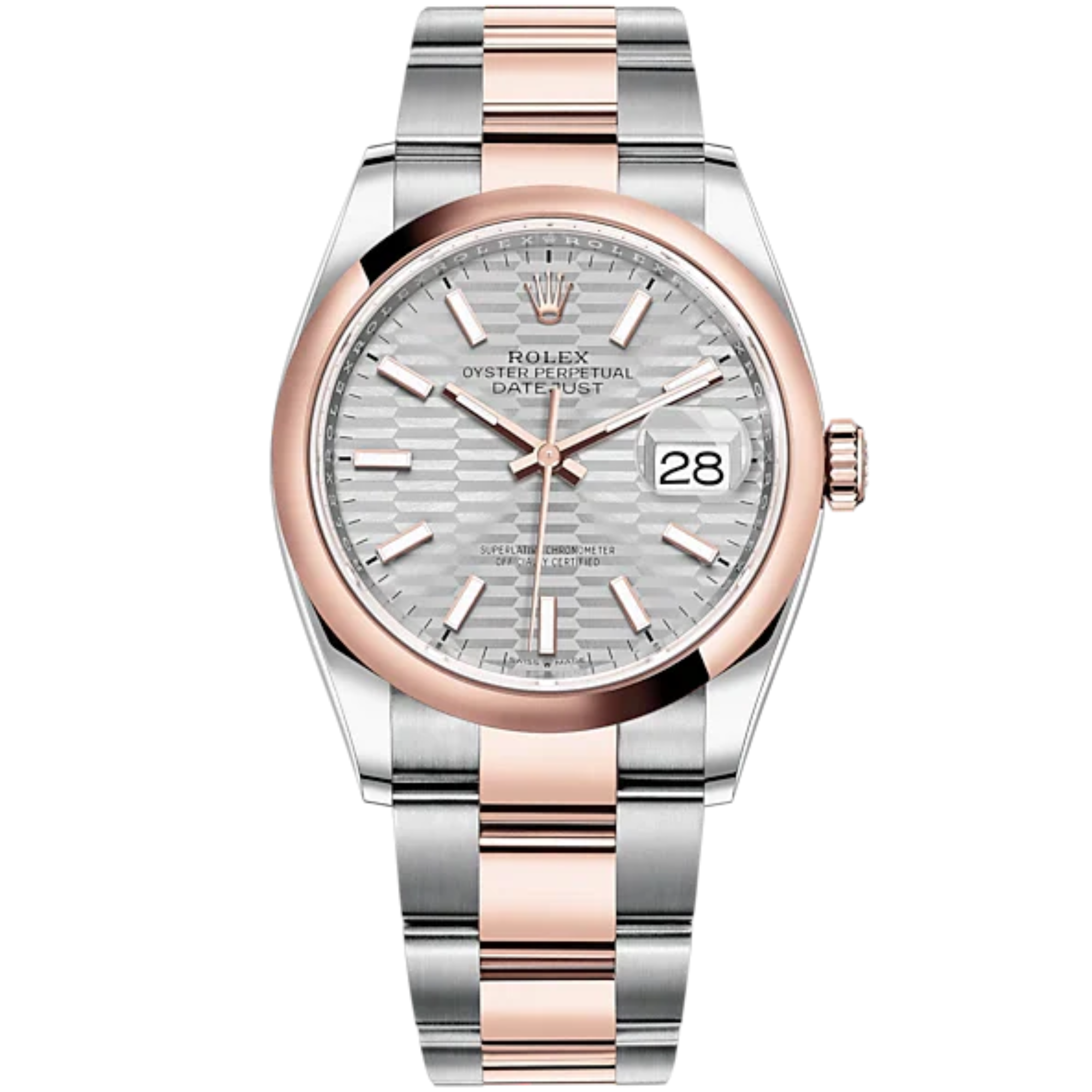 Datejust 36 36mm Oyster Bracelet Oystersteel and Everose Gold with Silver Fluted-Motif Dial Domed Bezel - Rolex