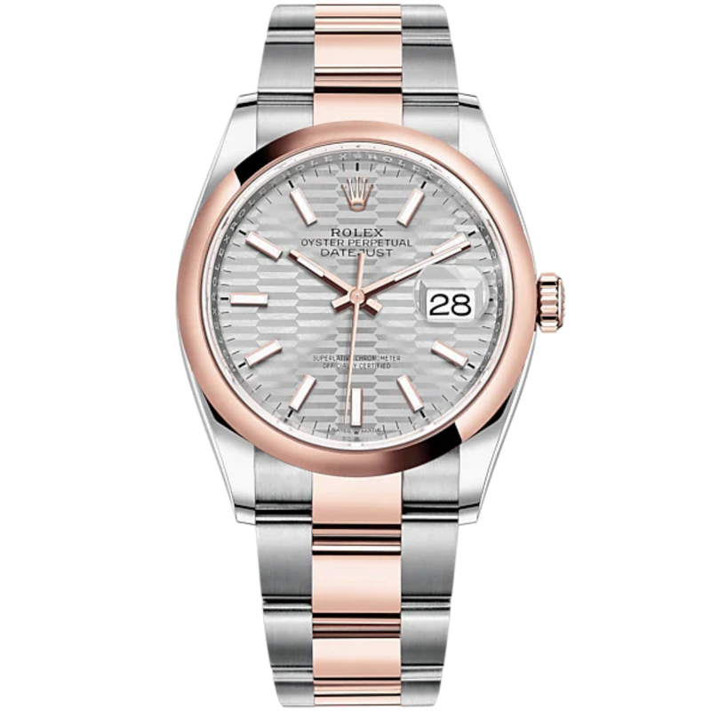 Datejust 36 36mm Oyster Bracelet Oystersteel and Everose Gold with Silver Fluted-Motif Dial Domed Bezel - Rolex
