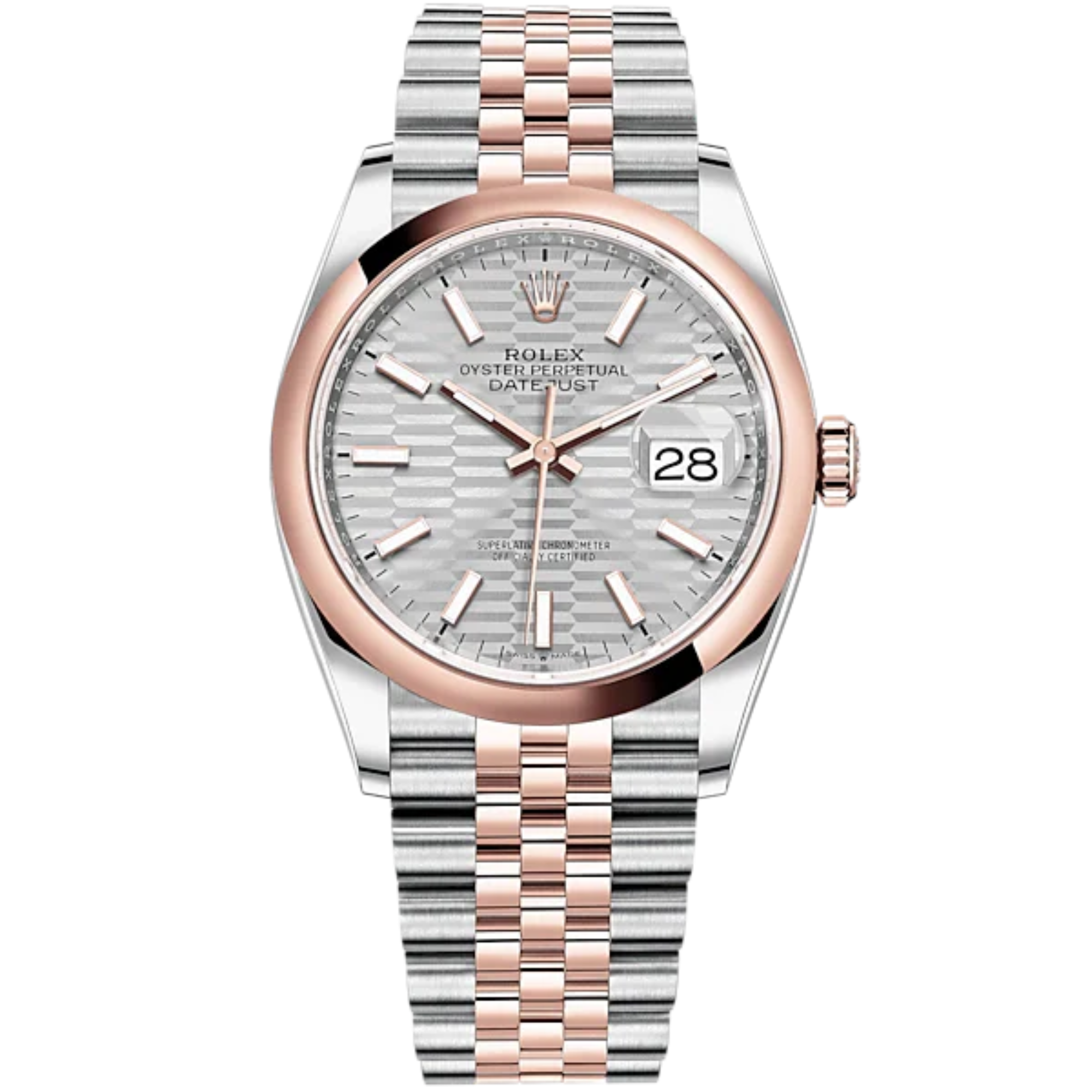 Datejust 36 36mm Oystersteel Jubilee Bracelet and Everose Gold with Silver Dial Fluted-Motif Dial Domed Bezel - Rolex