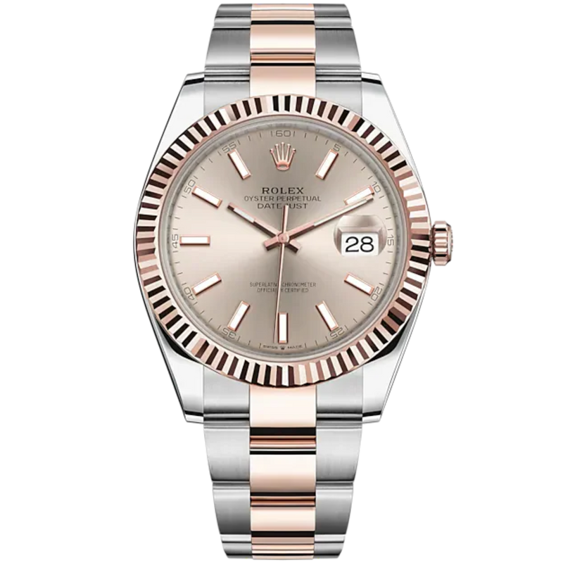 Datejust 41 41mm Oyster Bracelet Oystersteel and Everose Gold with Sundust Dial Fluted Bezel - Rolex