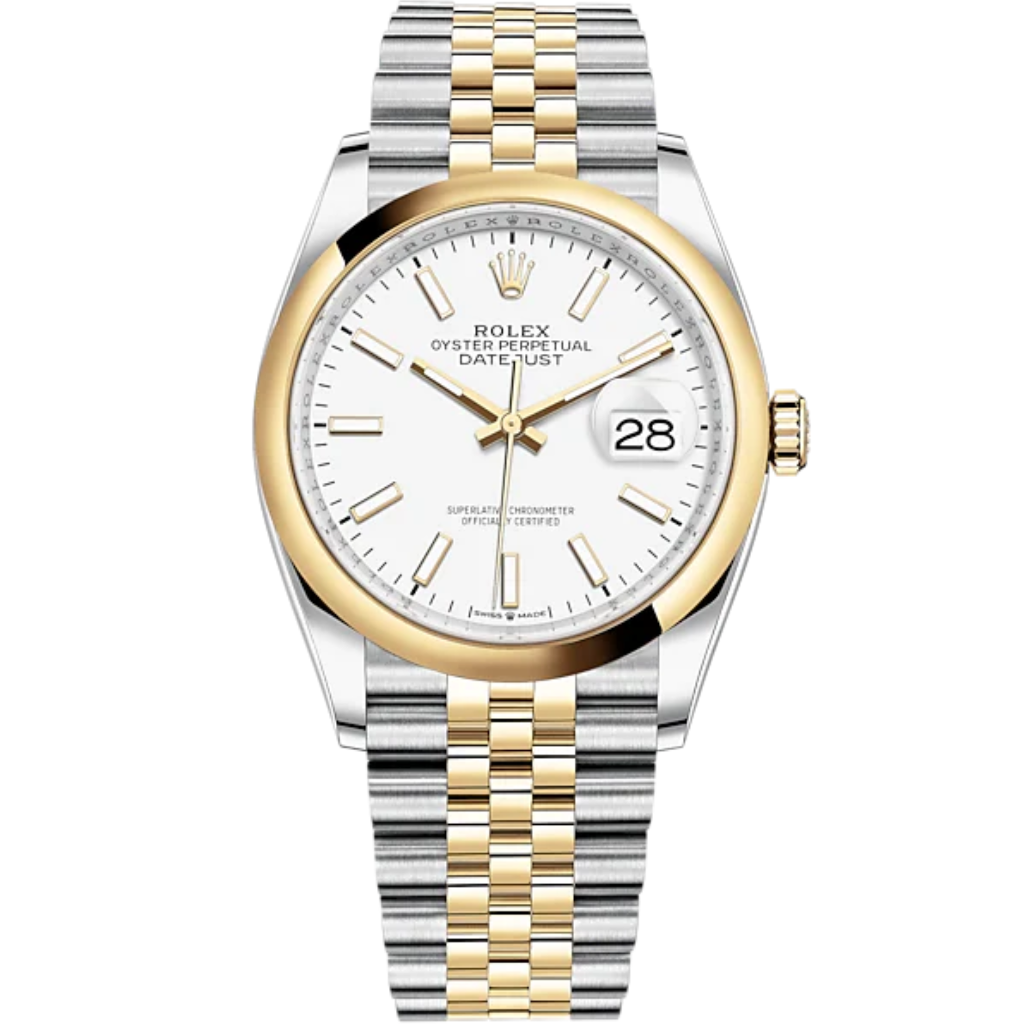 Datejust 36 36mm Oystersteel Jubilee Bracelet and Yellow Gold with White Dial Domed Bezel - Rolex