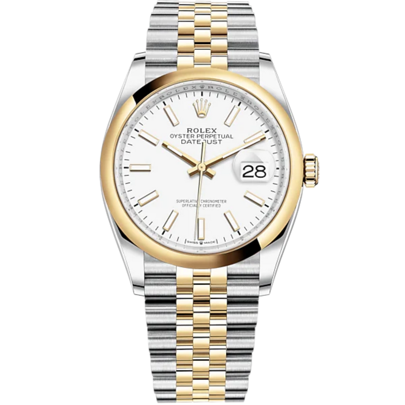Datejust 36 36mm Oystersteel Jubilee Bracelet and Yellow Gold with White Dial Domed Bezel - Rolex