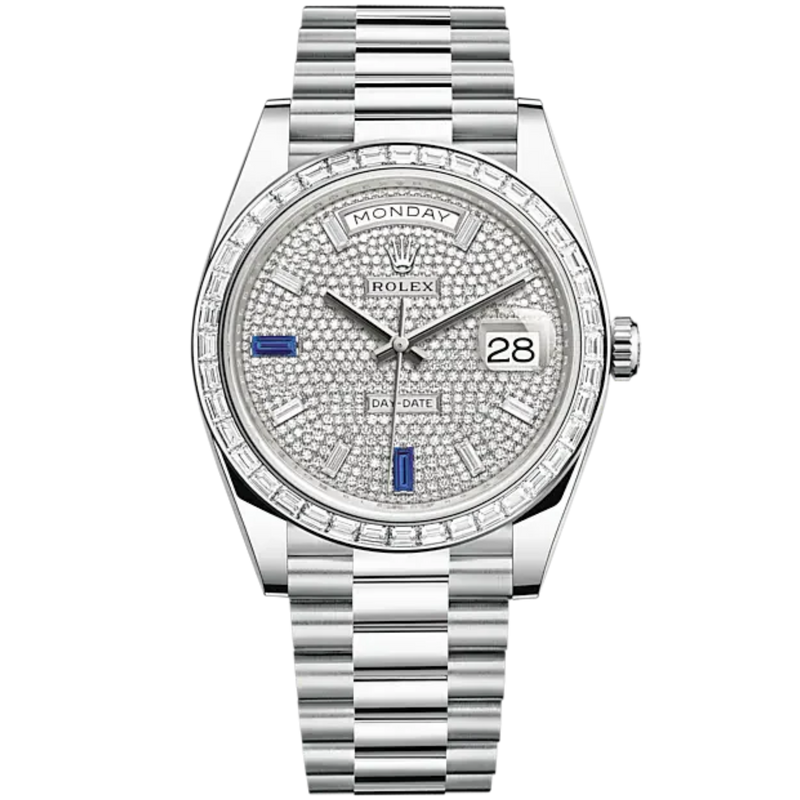 Day-Date 40 40mm President Bracelet and Platinum with Diamond-Paved Dial and Diamond-Set Bezel - Rolex