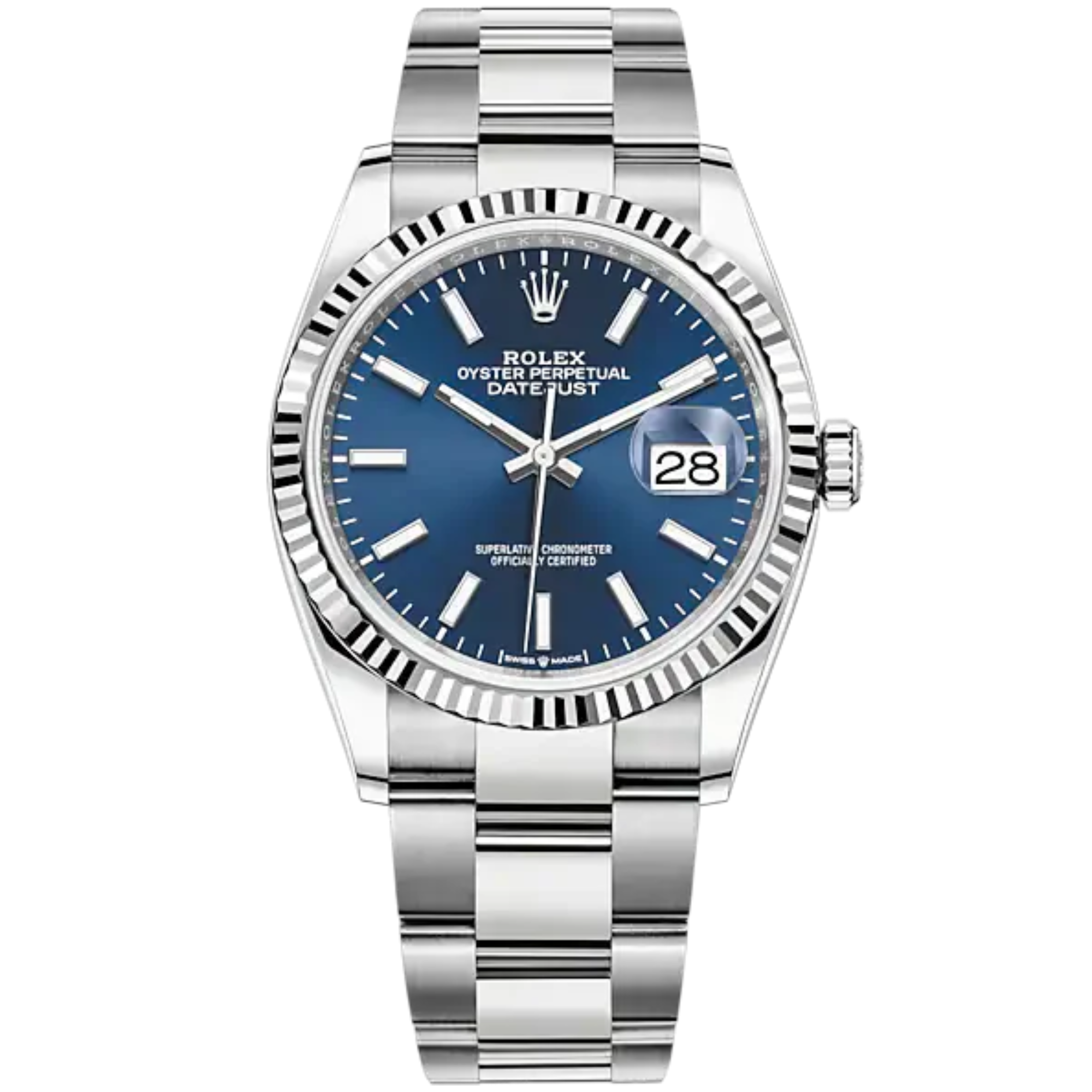 Rolex Datejust Ref. 126234 36mm Oyster Bracelet White Gold with Blue Stick Dial - Rolex
