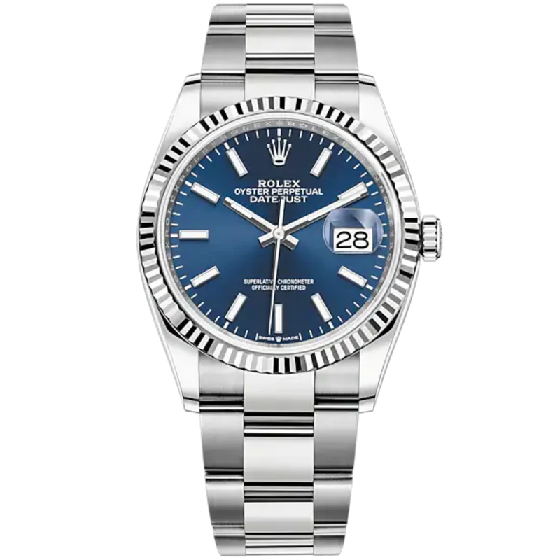 Rolex Datejust Ref. 126234 36mm Oyster Bracelet White Gold with Blue Stick Dial - Rolex