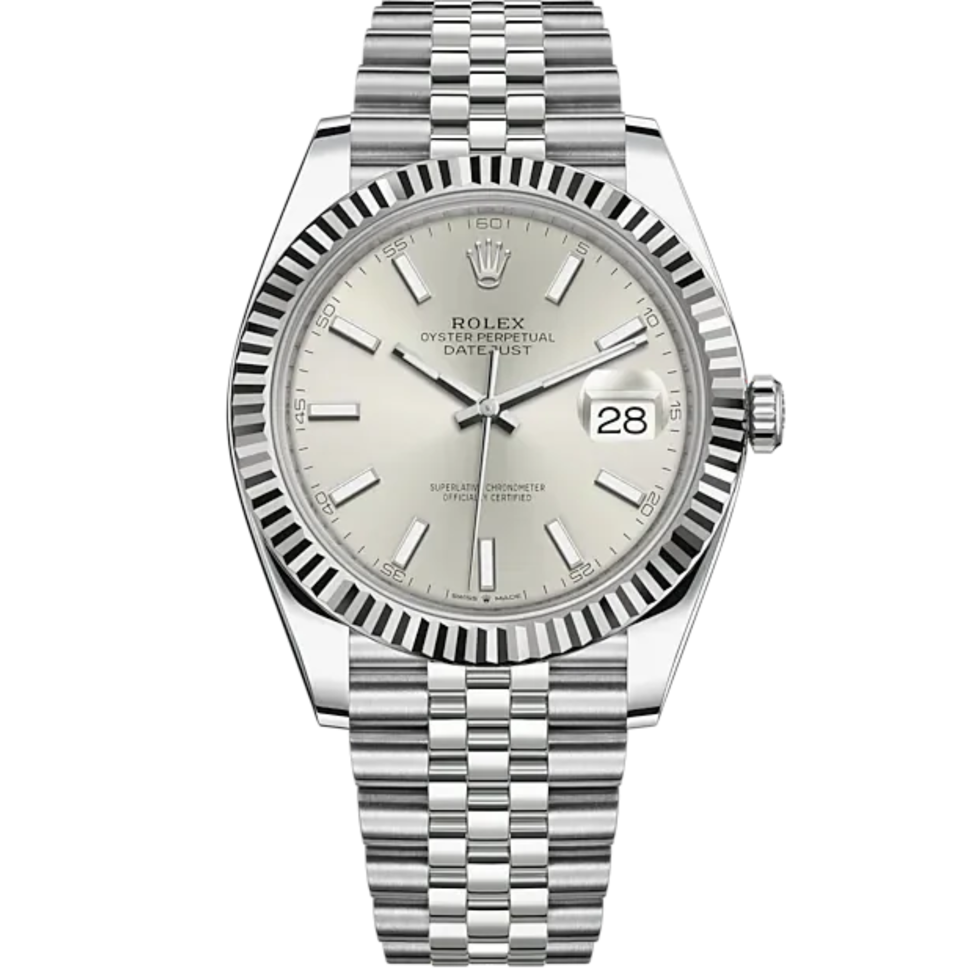 Datejust 41 41mm Jubilee Bracelet Oystersteel and White Gold with Silver Dial Fluted Bezel - Rolex