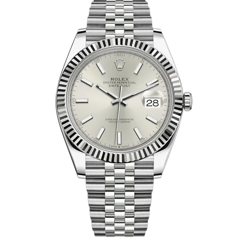 Datejust 41 41mm Jubilee Bracelet Oystersteel and White Gold with Silver Dial Fluted Bezel - Rolex