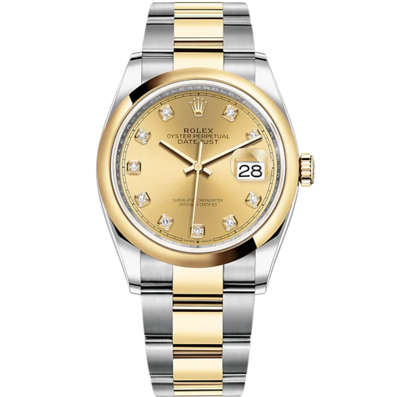 Datejust 36 36mm Oyster Bracelet Oystersteel and Yellow Gold with Champagne-Colour Dial Diamond-Set Bezel - Rolex