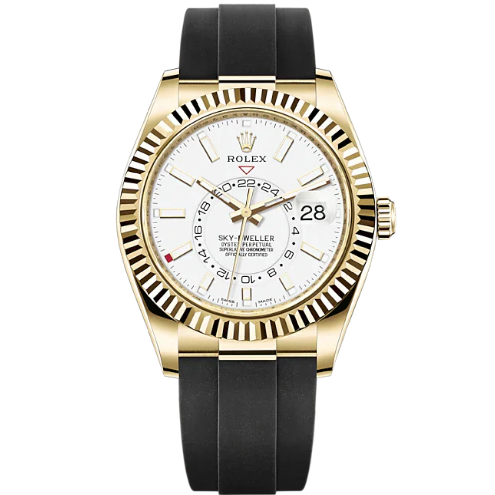 Sky-Dweller 42mm Oysterflex Bracelet and 18 CT Yellow Gold with Intense White Dial Fluted Bezel - Rolex