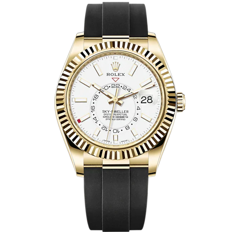 Sky-Dweller 42mm Oysterflex Bracelet and 18 CT Yellow Gold with Intense White Dial Fluted Bezel - Rolex