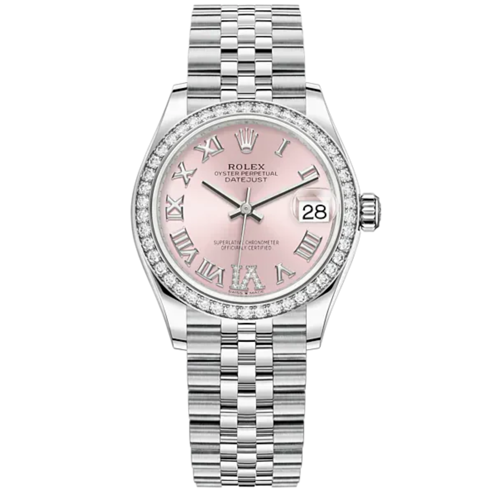 Datejust 31 31mm Jubilee Bracelet Oystersteel and White Gold with Pink Diamond Dial Diamond-Set Bezel - Rolex