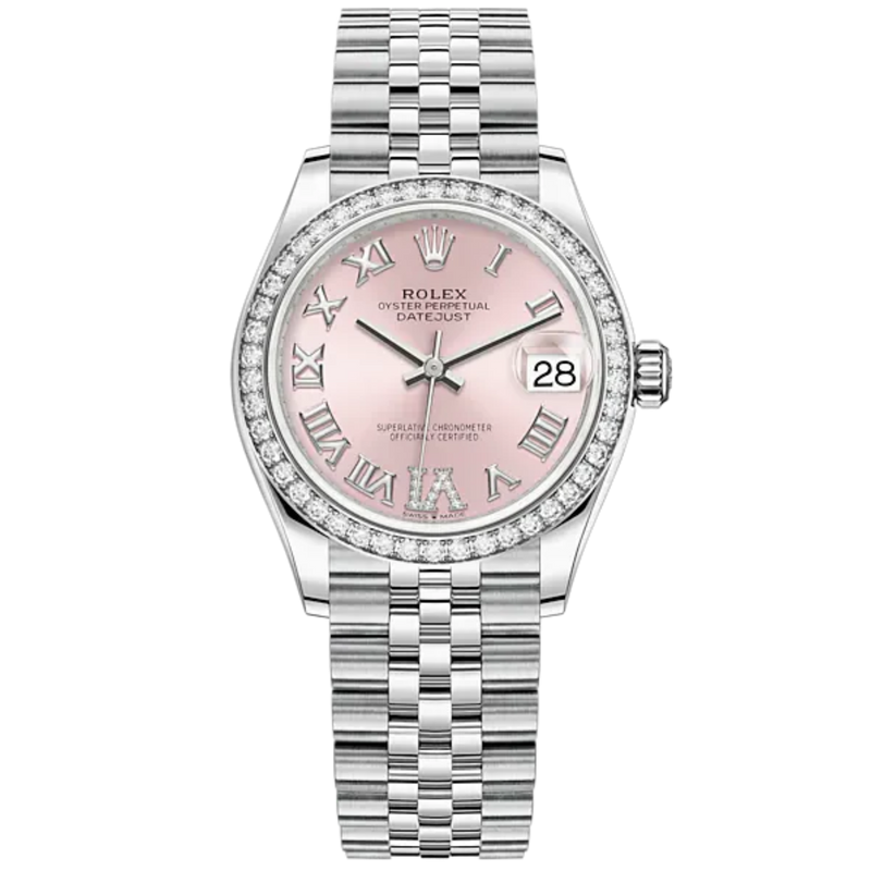 Datejust 31 31mm Jubilee Bracelet Oystersteel and White Gold with Pink Diamond Dial Diamond-Set Bezel - Rolex