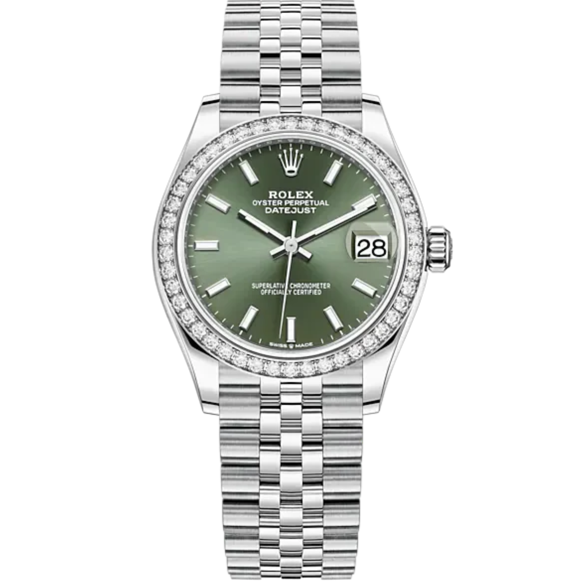 Datejust 31 31mm Jubilee Bracelet Oystersteel and White Gold with Mint Green Dial Diamond-Set Bezel - Rolex