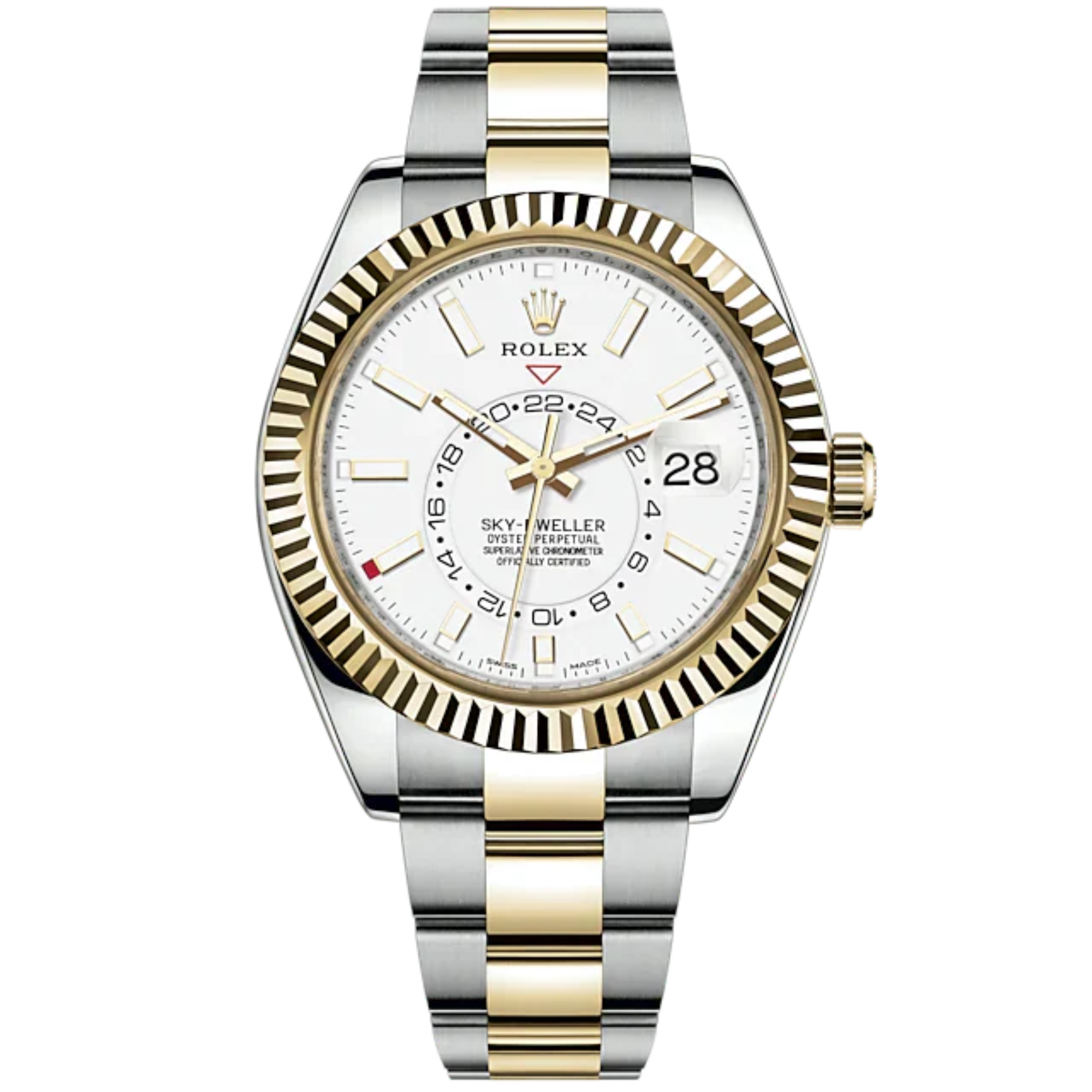 Sky-Dweller 42mm Oyster Bracelet Oystersteel and Yellow Gold with Intense White Dial Fluted Bezel - Rolex