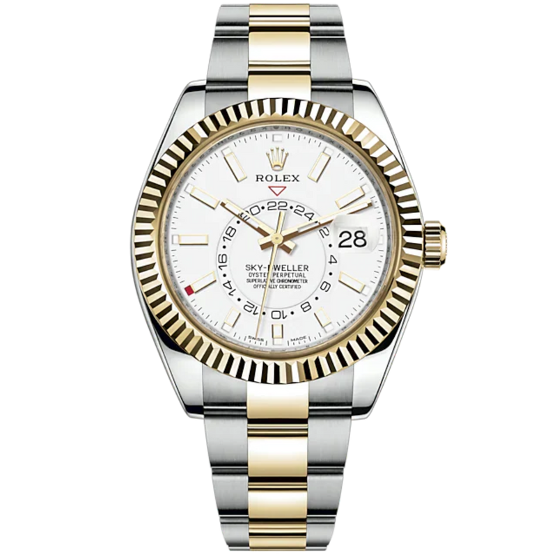 Sky-Dweller 42mm Oyster Bracelet Oystersteel and Yellow Gold with Intense White Dial Fluted Bezel - Rolex
