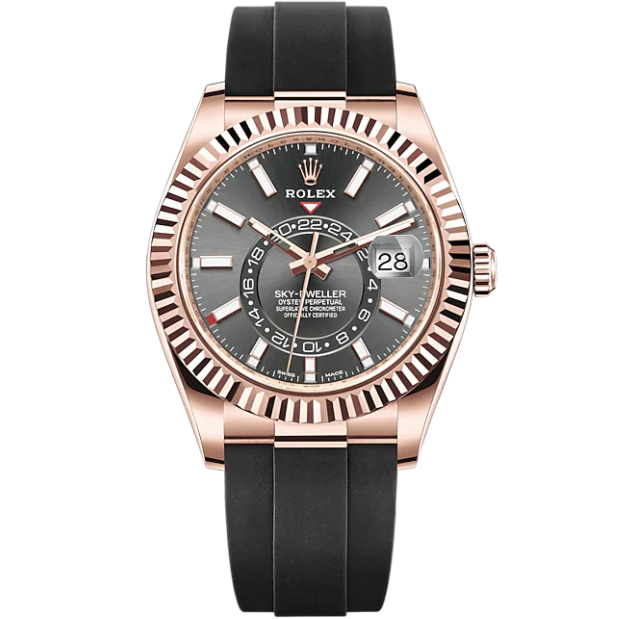 Sky-Dweller 42mm Oysterflex Bracelet and 18 CT Everose Gold with Slate Dial Fluted Bezel - Rolex