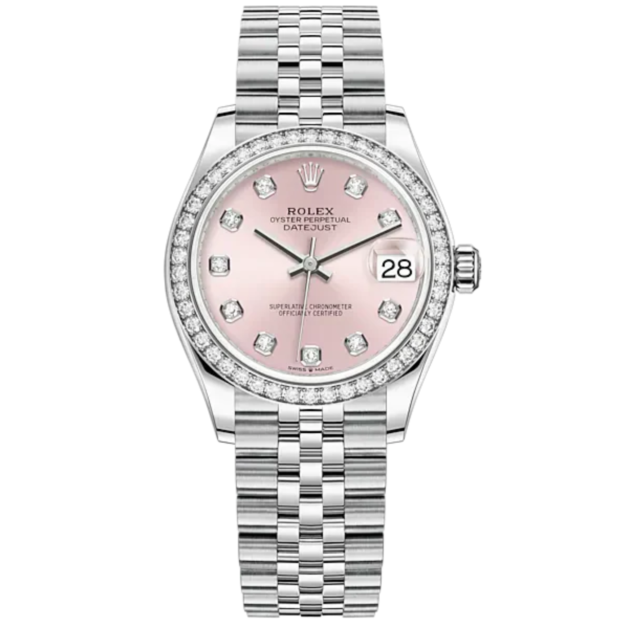 Datejust 31 31mm Jubilee Bracelet Oystersteel and White Gold with Pink Diamond-Set Dial Diamond-Set Bezel - Rolex