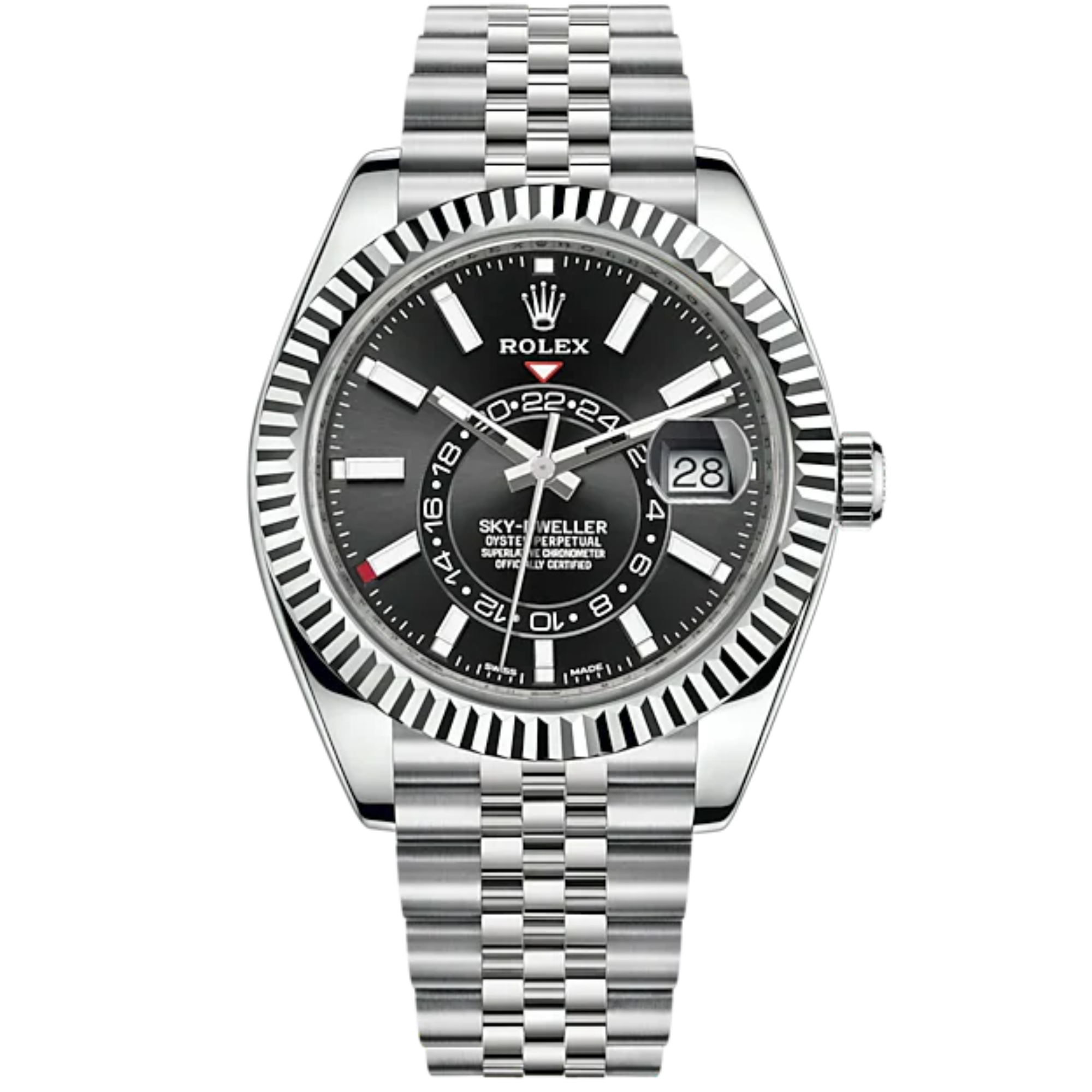Sky-Dweller 42mm Jubilee Bracelet Oystersteel and White Gold with Bright Black Fluted Bezel - Rolex