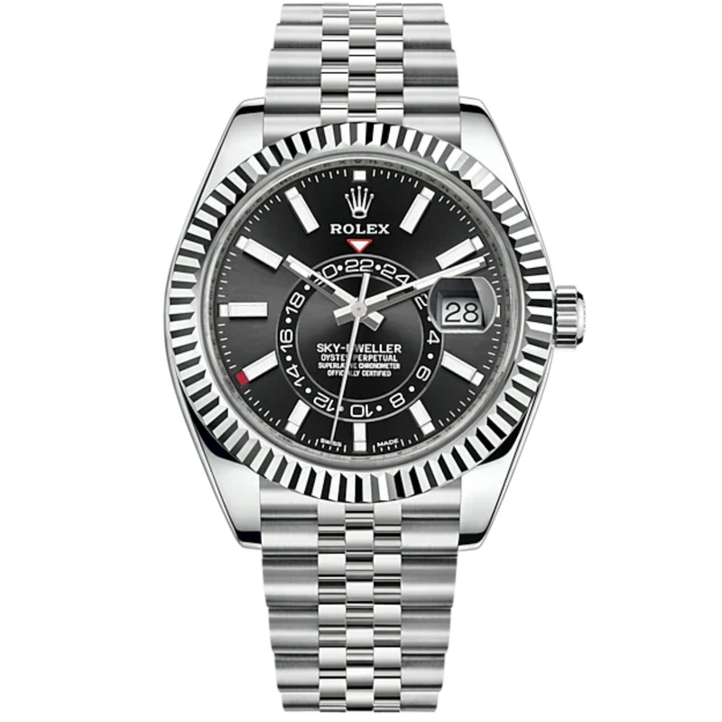Sky-Dweller 42mm Jubilee Bracelet Oystersteel and White Gold with Bright Black Fluted Bezel - Rolex