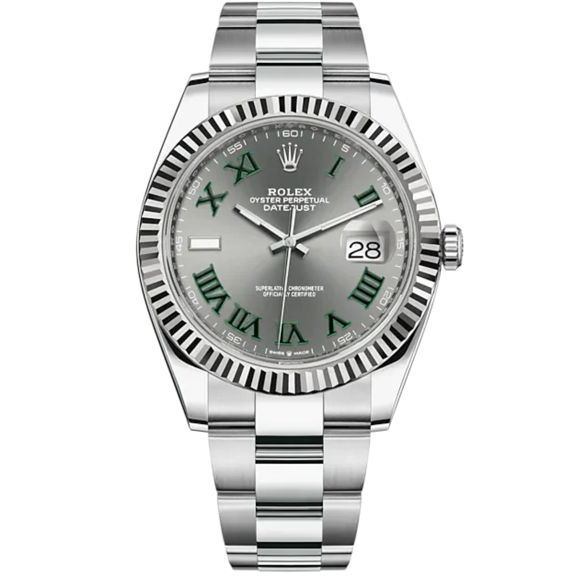 Datejust 41 41mm Oyster Bracelet Oystersteel and White Gold with Slate Roman Dial Fluted Bezel - Rolex
