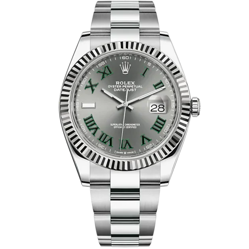 Datejust 41 41mm Oyster Bracelet Oystersteel and White Gold with Slate Roman Dial Fluted Bezel - Rolex