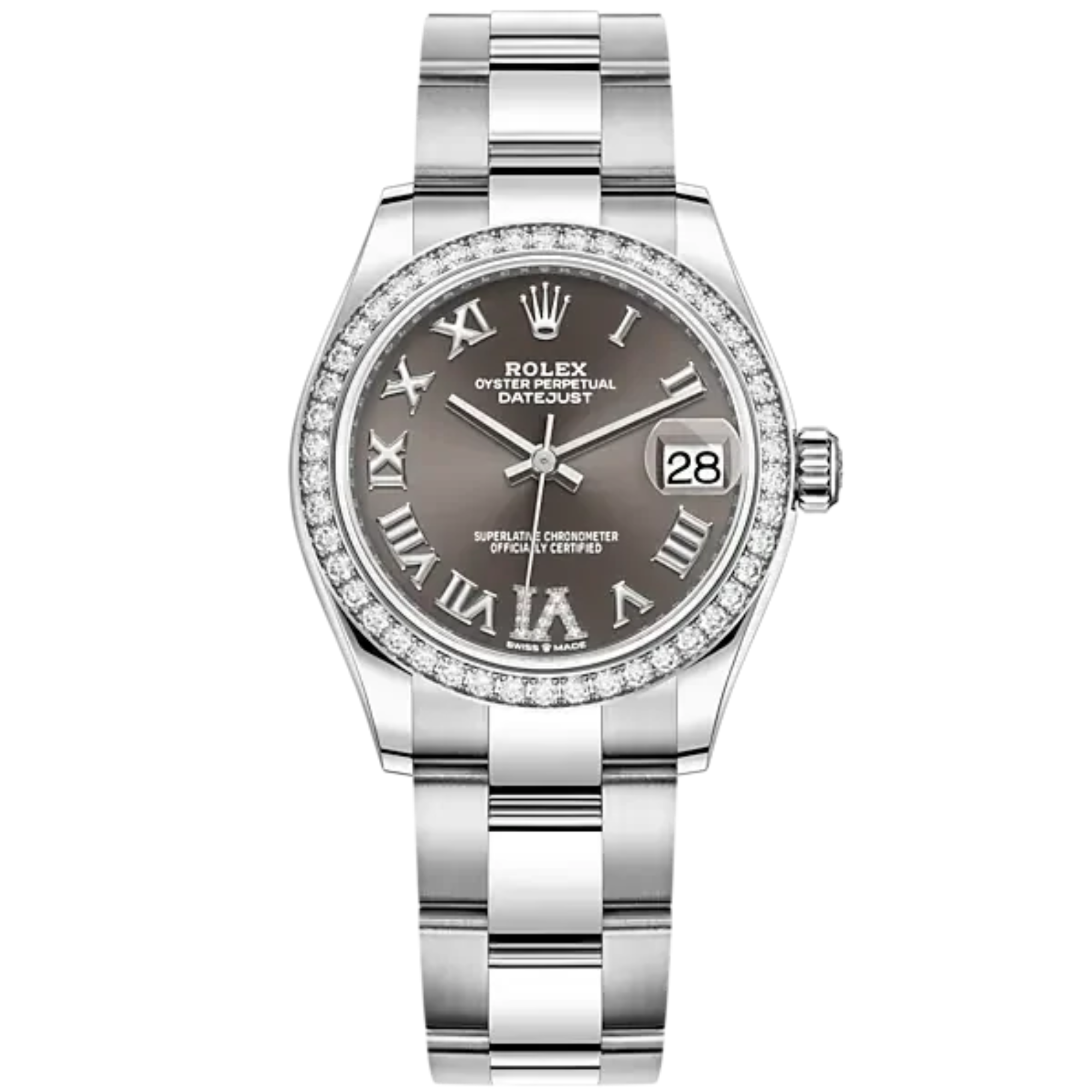Datejust 31 31mm Oyster Bracelet Oystersteel and White Gold with Dark Grey Diamond Dial Diamond-Set Bezel - Rolex