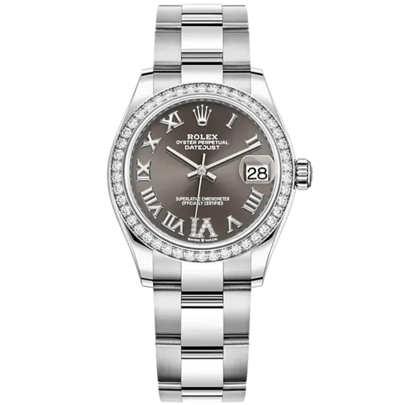 Datejust 31 31mm Oyster Bracelet Oystersteel and White Gold with Dark Grey Diamond Dial Diamond-Set Bezel - Rolex