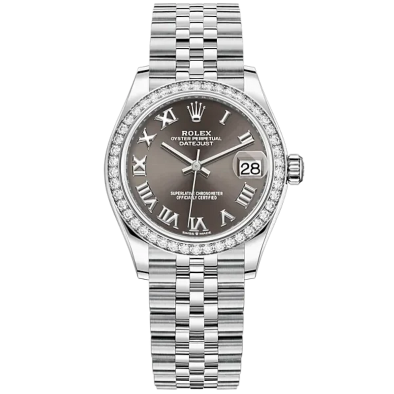 Datejust 31 31mm Jubilee Bracelet Oystersteel and White Gold with Dark Grey Roman Dial Diamond-Set Bezel - Rolex