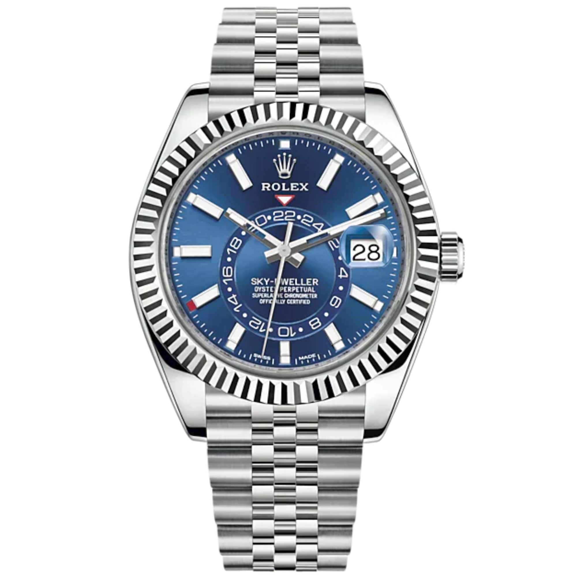 Sky-Dweller 42mm Jubilee Bracelet Oystersteel and White Gold with Bright Blue Dial Fluted Bezel - Rolex