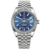 Sky-Dweller 42mm Jubilee Bracelet Oystersteel and White Gold with Bright Blue Dial Fluted Bezel