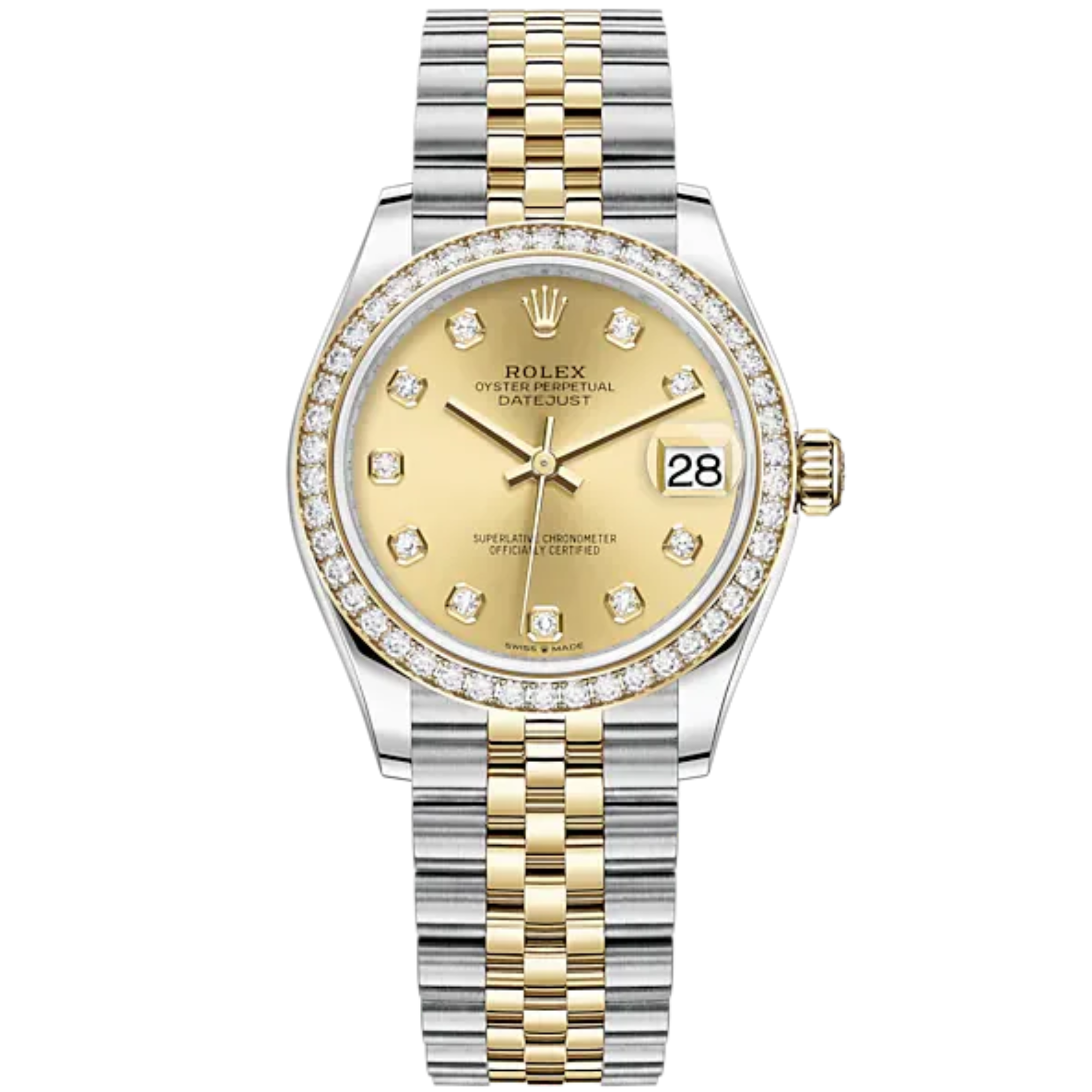 Datejust 31 31mm Jubilee Bracelet Oystersteel and Yellow Gold with Champagne-Colour Diamond-Set Dial Diamond-Set Bezel - Rolex