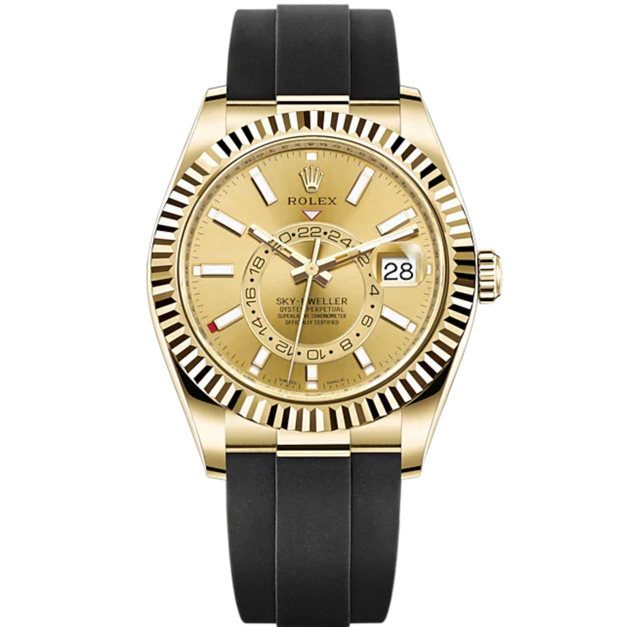 Sky-Dweller 42mm Oysterflex Bracelet and 18 CT Yellow Gold with Champagne-Colour Dial Fluted Bezel - Rolex