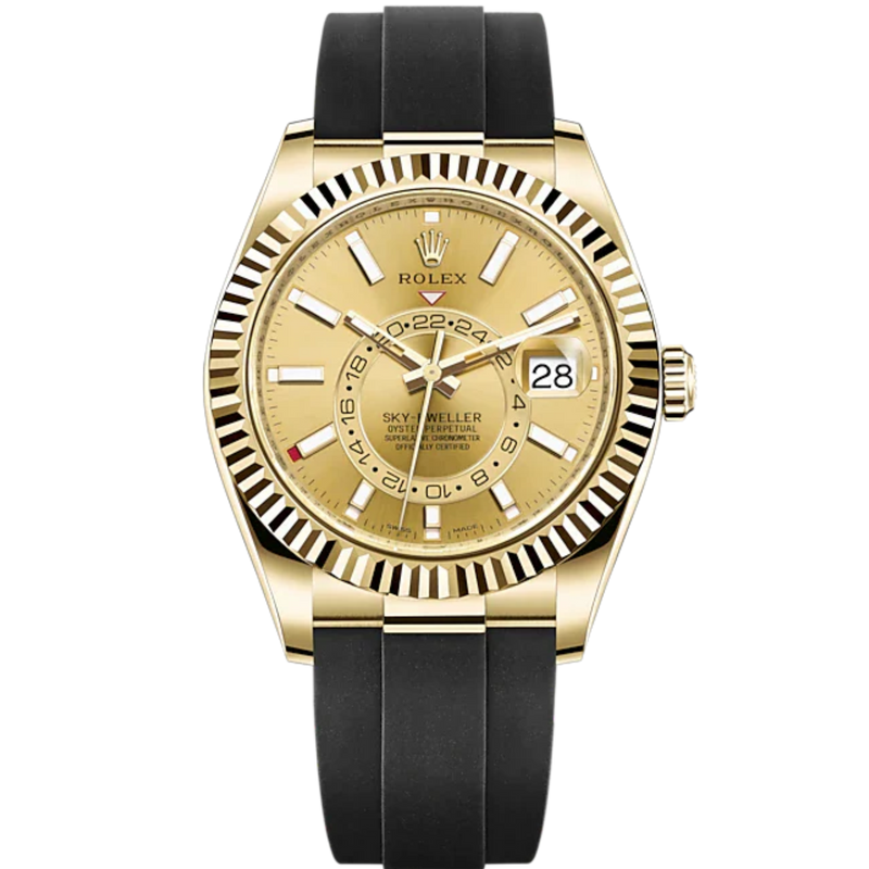 Sky-Dweller 42mm Oysterflex Bracelet and 18 CT Yellow Gold with Champagne-Colour Dial Fluted Bezel - Rolex