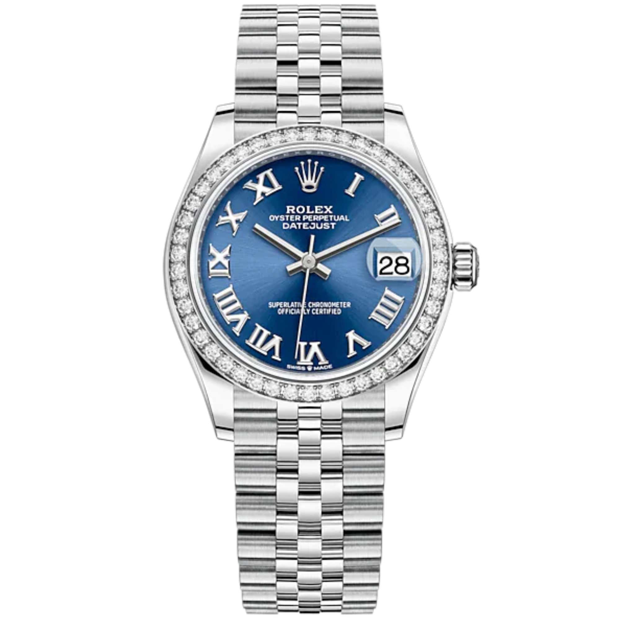 Datejust 31 31mm Jubilee Bracelet Oystersteel and White Gold with Bright Blue Dial Diamond-Set Bezel - Rolex