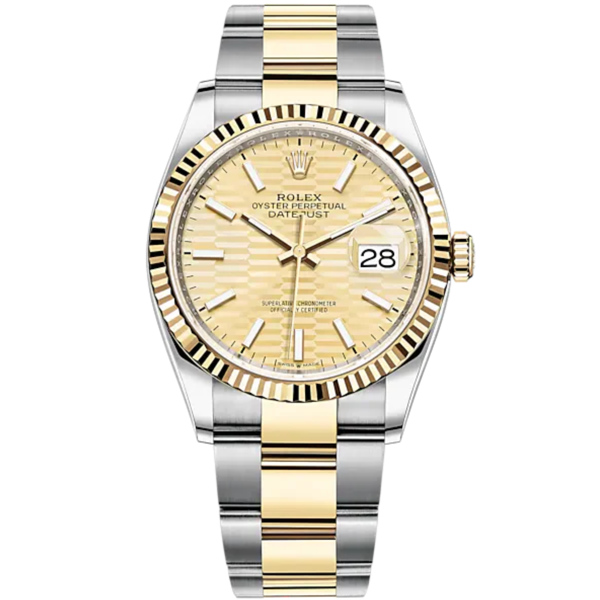 Datejust 36 36mm Oyster Bracelet Oystersteel and Yellow Gold with Golden Dial Fluted-Motif Dial Fluted Bezel - Rolex