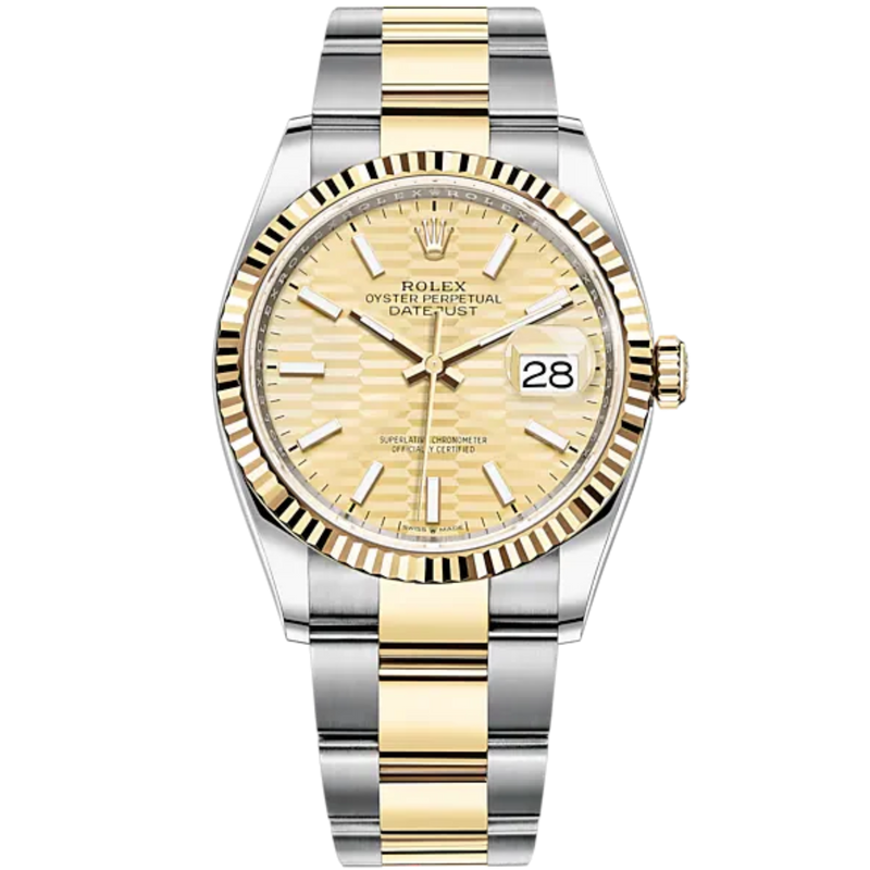 Datejust 36 36mm Oyster Bracelet Oystersteel and Yellow Gold with Golden Dial Fluted-Motif Dial Fluted Bezel - Rolex