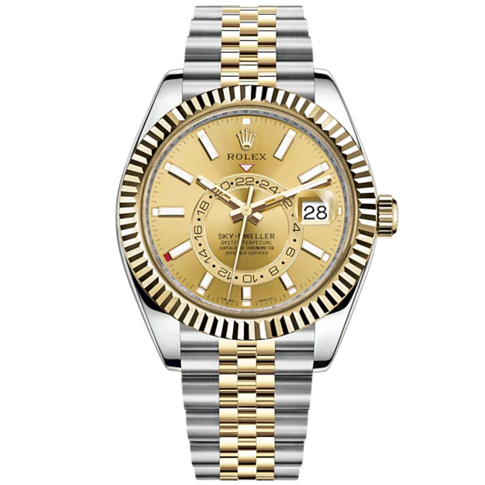 Sky-Dweller 42mm Jubilee Bracelet Oystersteel and Yellow Gold with Champagne-Colour Dial Fluted Bezel - Rolex