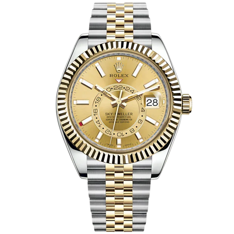 Sky-Dweller 42mm Jubilee Bracelet Oystersteel and Yellow Gold with Champagne-Colour Dial Fluted Bezel - Rolex