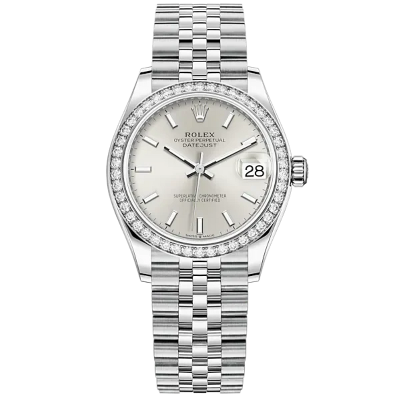 Datejust 31 31mm Jubilee Bracelet Oystersteel and White Gold with Silver Dial Diamond-Set Bezel - Rolex