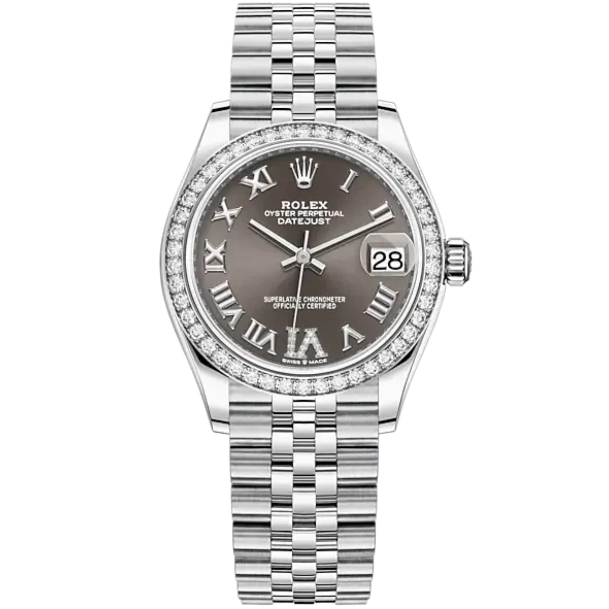 Datejust 31 31mm Jubilee Bracelet Oystersteel and White Gold with Dark Grey Diamond Dial Diamond-Set Bezel - Rolex