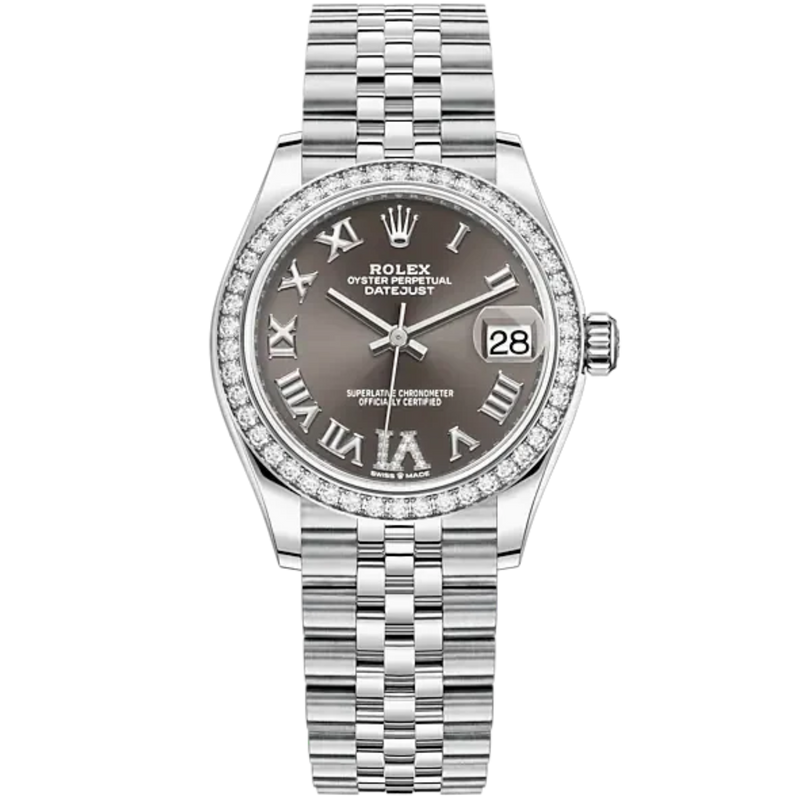 Datejust 31 31mm Jubilee Bracelet Oystersteel and White Gold with Dark Grey Diamond Dial Diamond-Set Bezel - Rolex